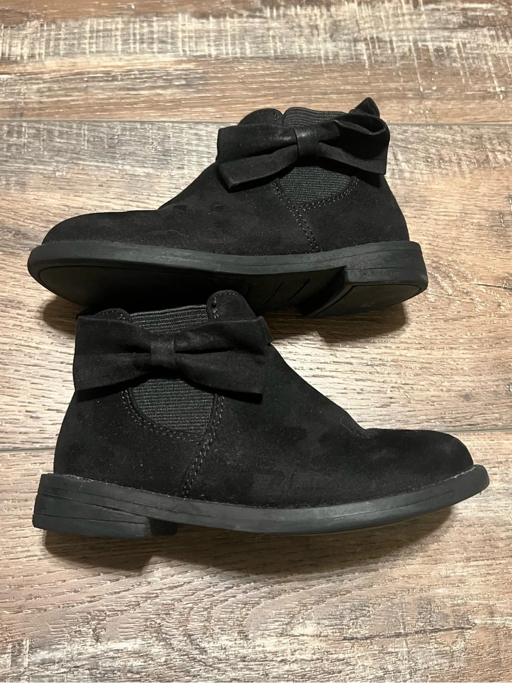 Girls Black Suede Ankle Boots with Side Bow - GAP